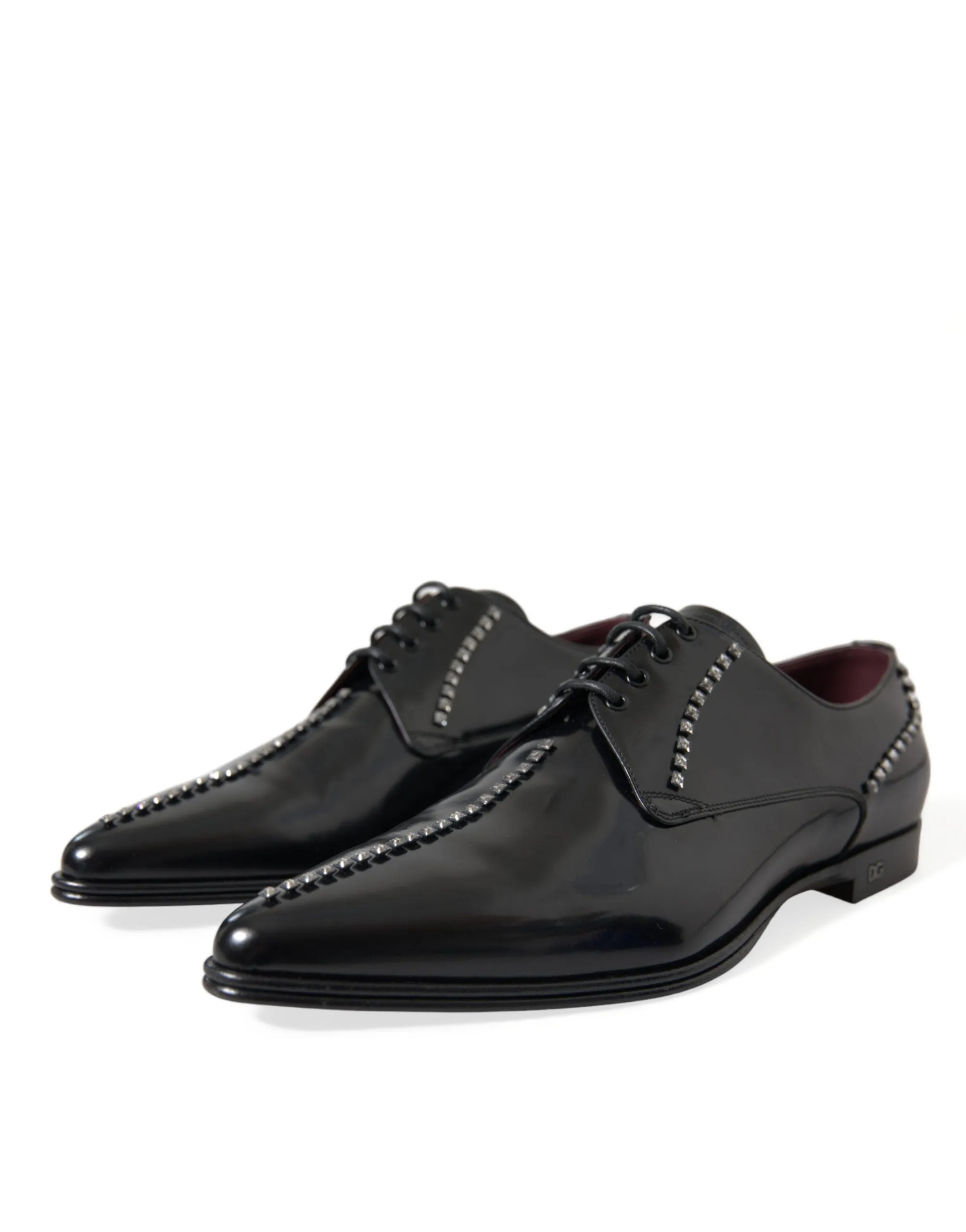 Dolce & Gabbana Black Leather Crystal Dress Formal Shoes