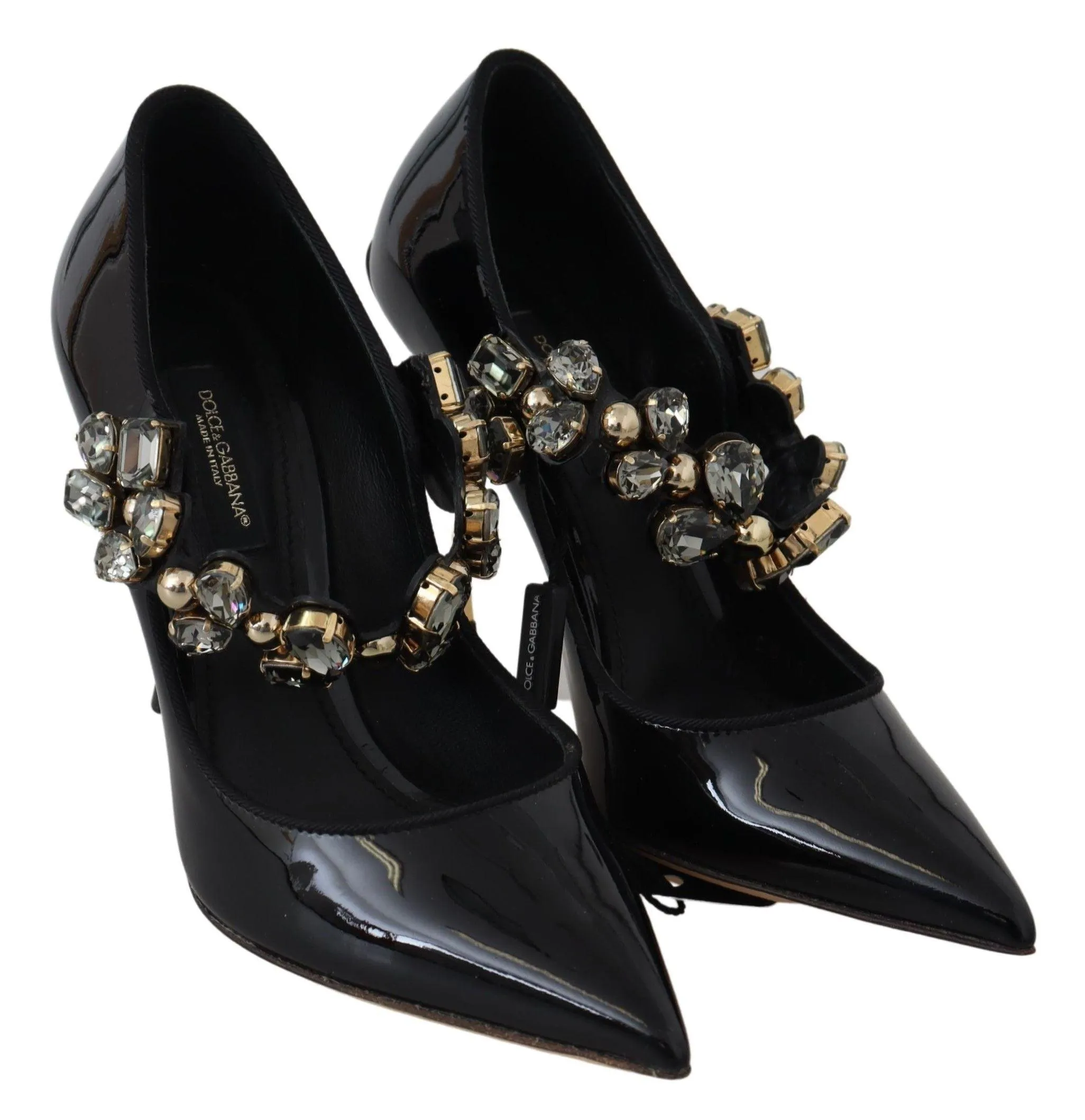 Dolce & Gabbana Black Leather Crystal Shoes Mary Jane Pumps