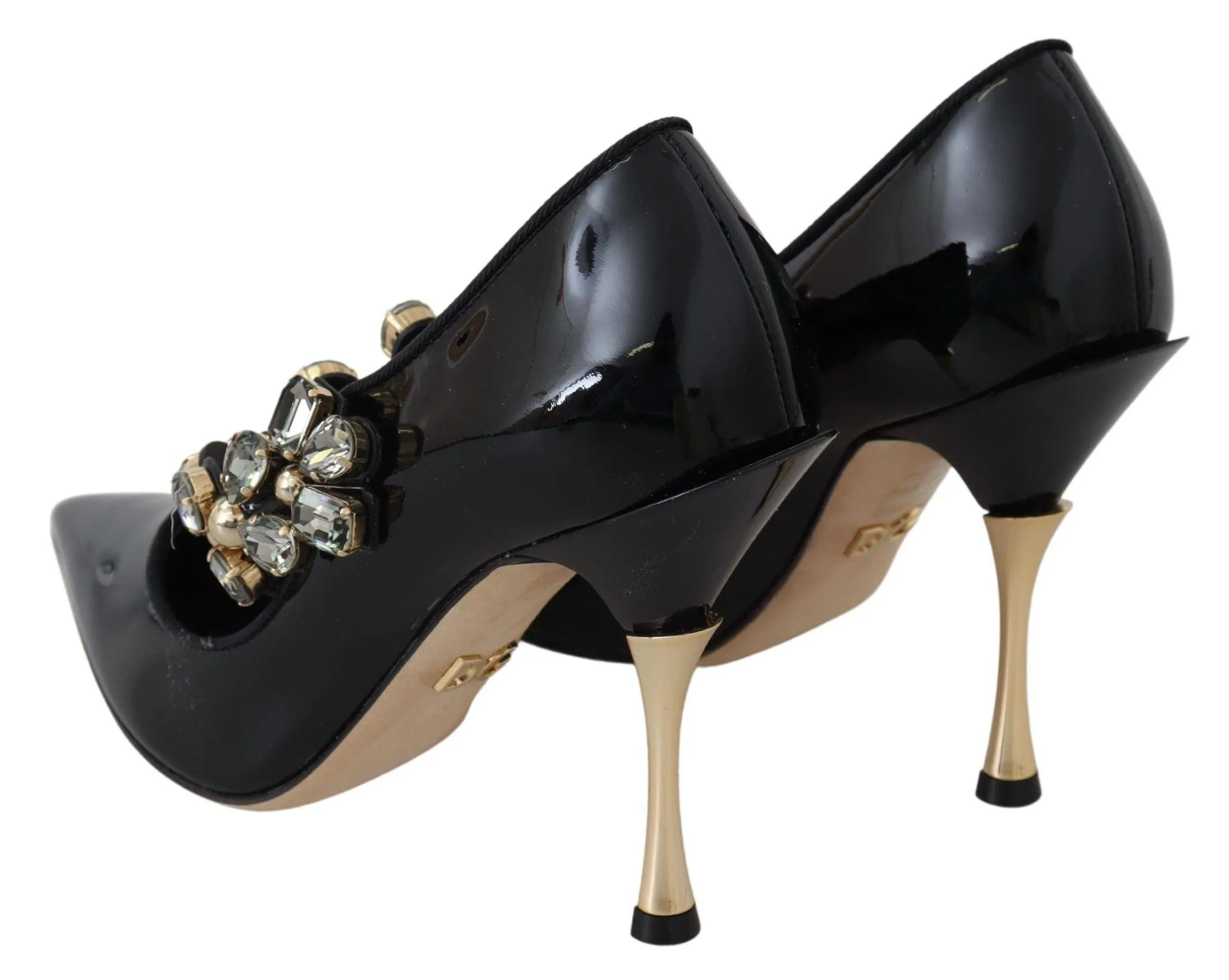 Dolce & Gabbana Black Leather Crystal Shoes Mary Jane Pumps