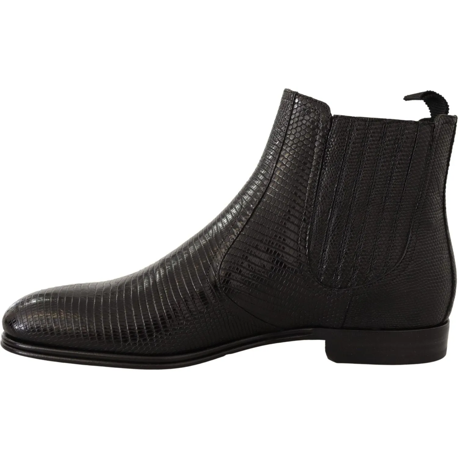 Dolce & Gabbana Elegant Black Leather Lizard Skin Derby Boots