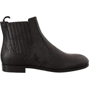 Dolce & Gabbana Elegant Black Leather Lizard Skin Derby Boots