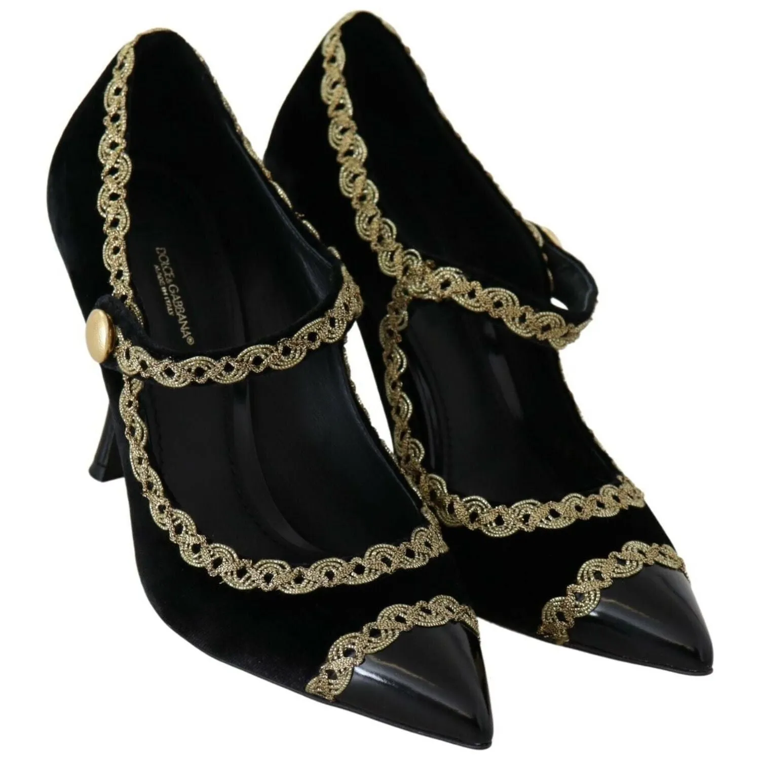 Dolce & Gabbana Elegant Gold-Embroidered Black Velvet Pumps