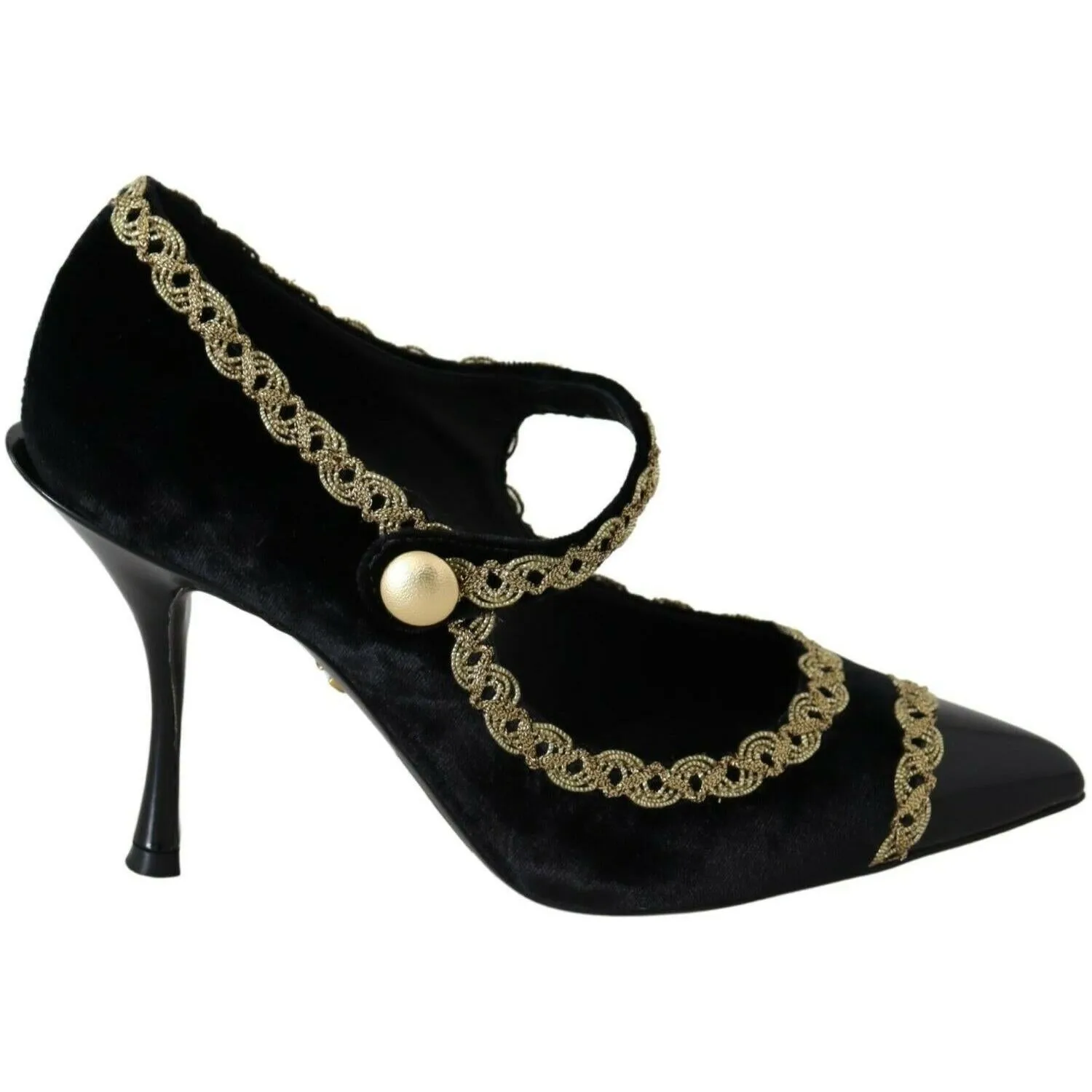 Dolce & Gabbana Elegant Gold-Embroidered Black Velvet Pumps