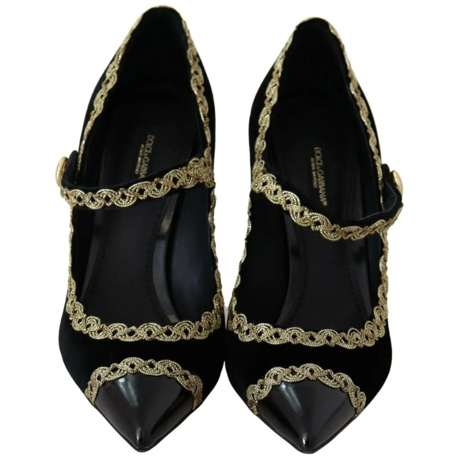 Dolce & Gabbana Elegant Gold-Embroidered Black Velvet Pumps