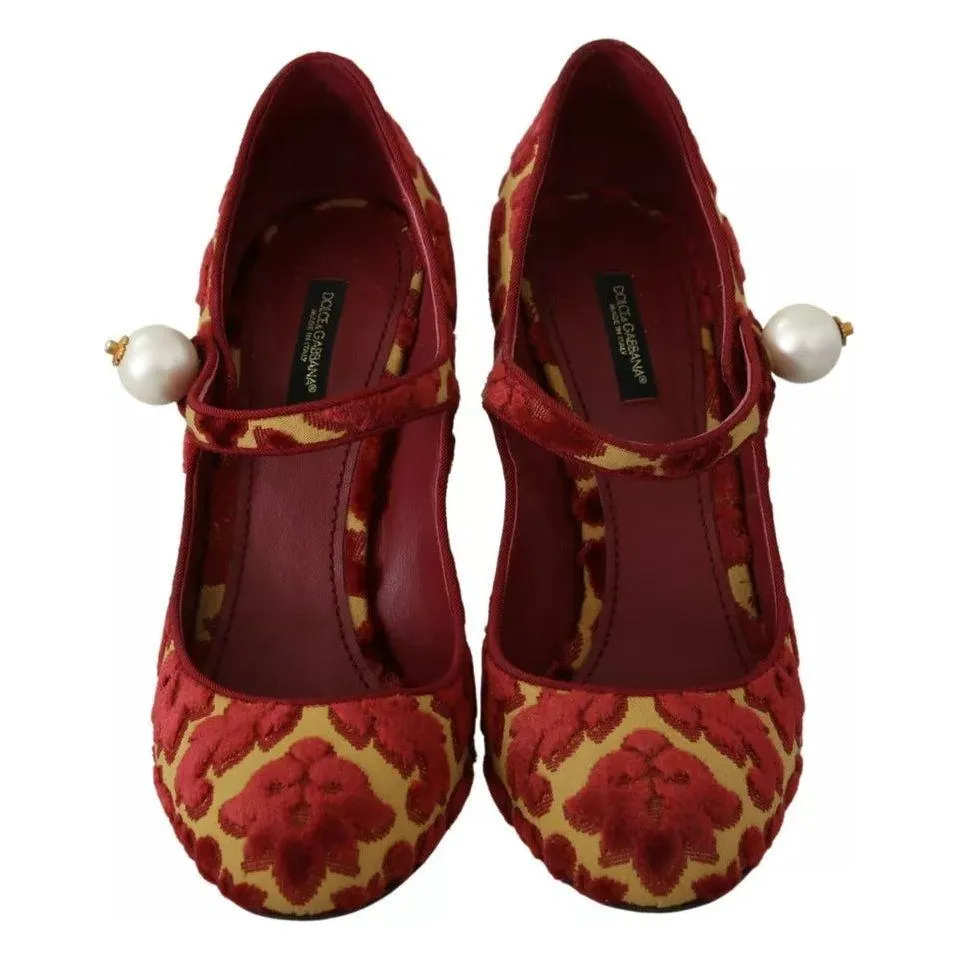 Dolce & Gabbana Red Floral Brocade Heels Mary Janes Pumps Shoes