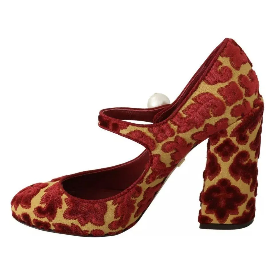 Dolce & Gabbana Red Floral Brocade Heels Mary Janes Pumps Shoes