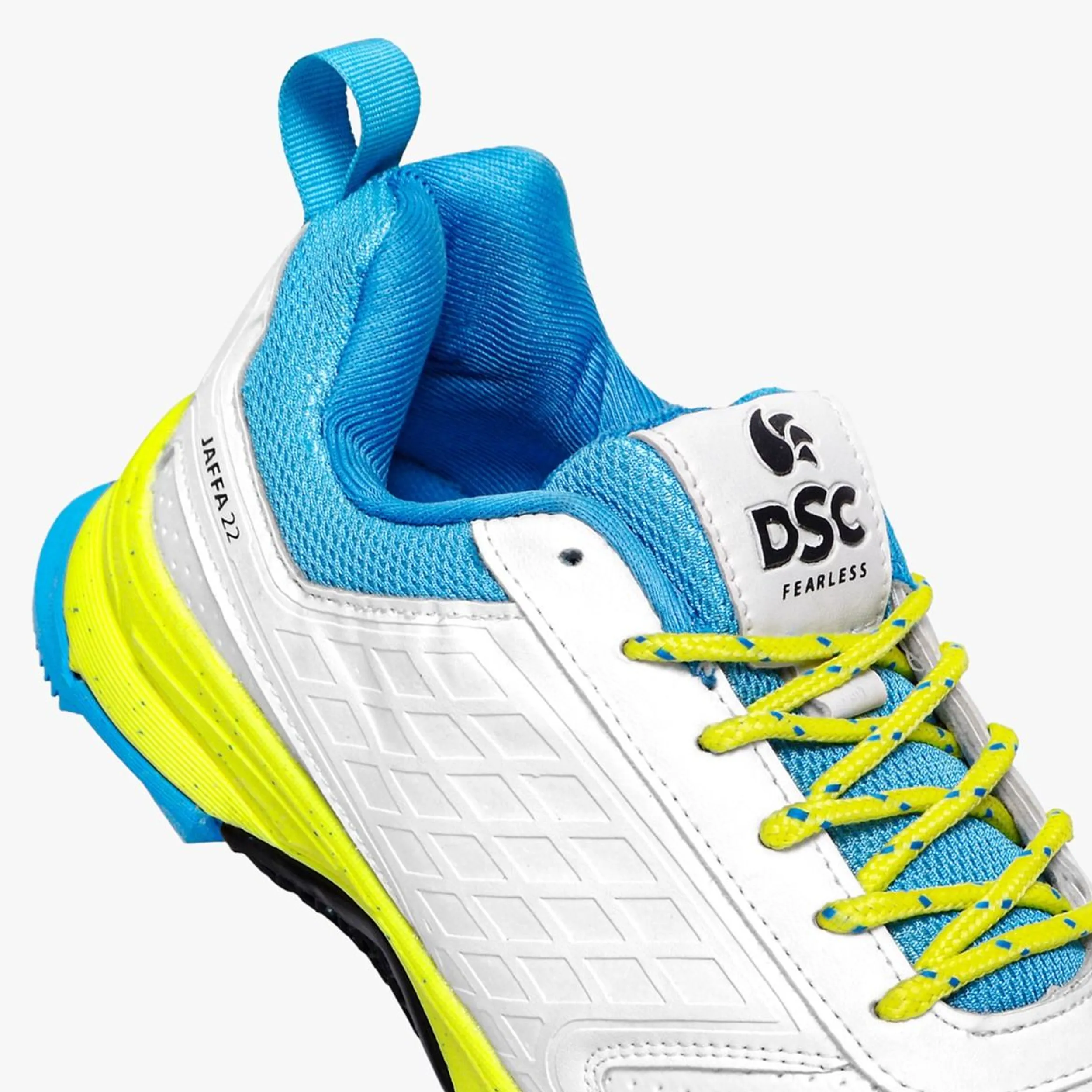 DSC Jaffa 22 Cricket Spike Shoes (White / Lemon Yellow)