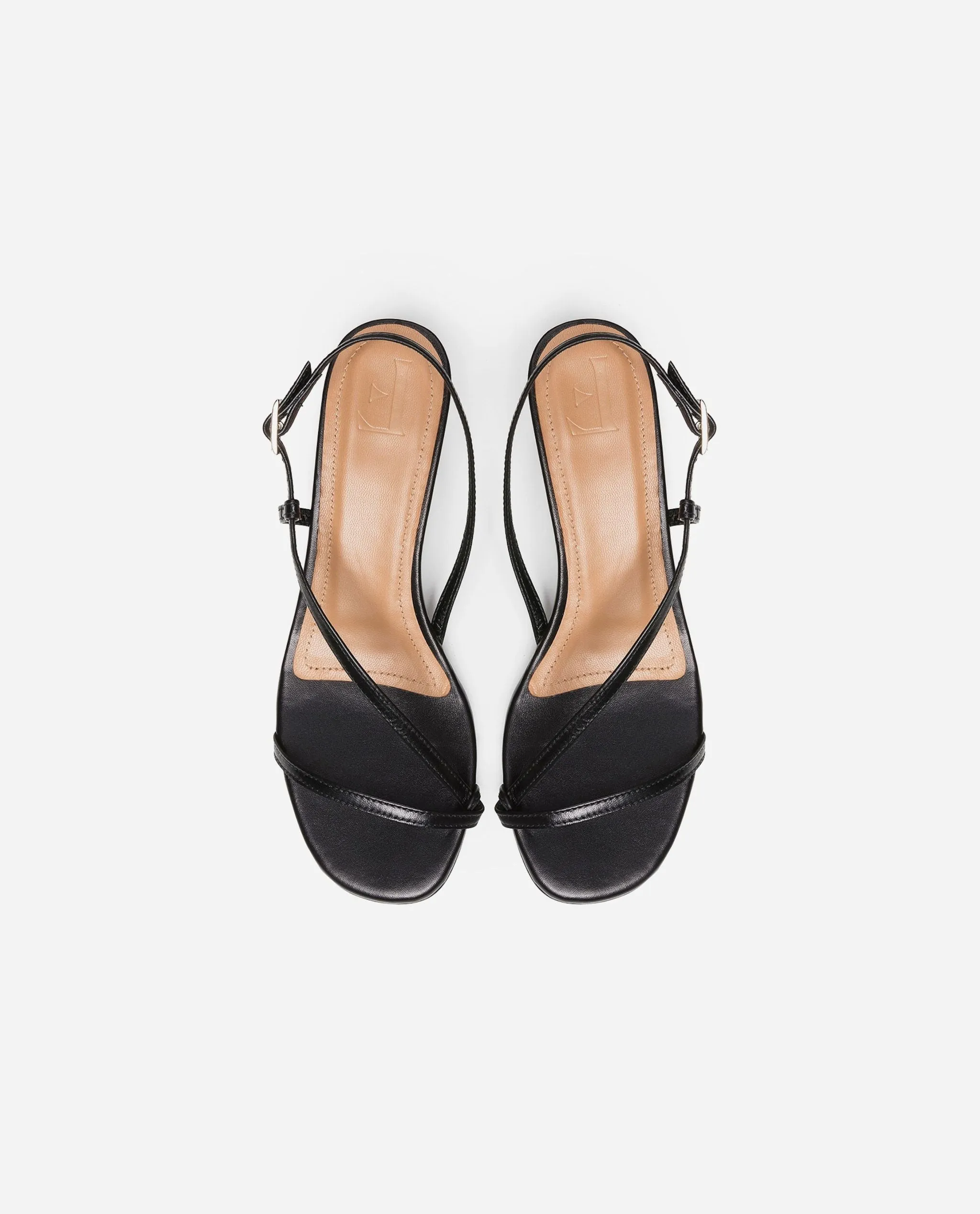 Emma Leather Black Heeled Sandals