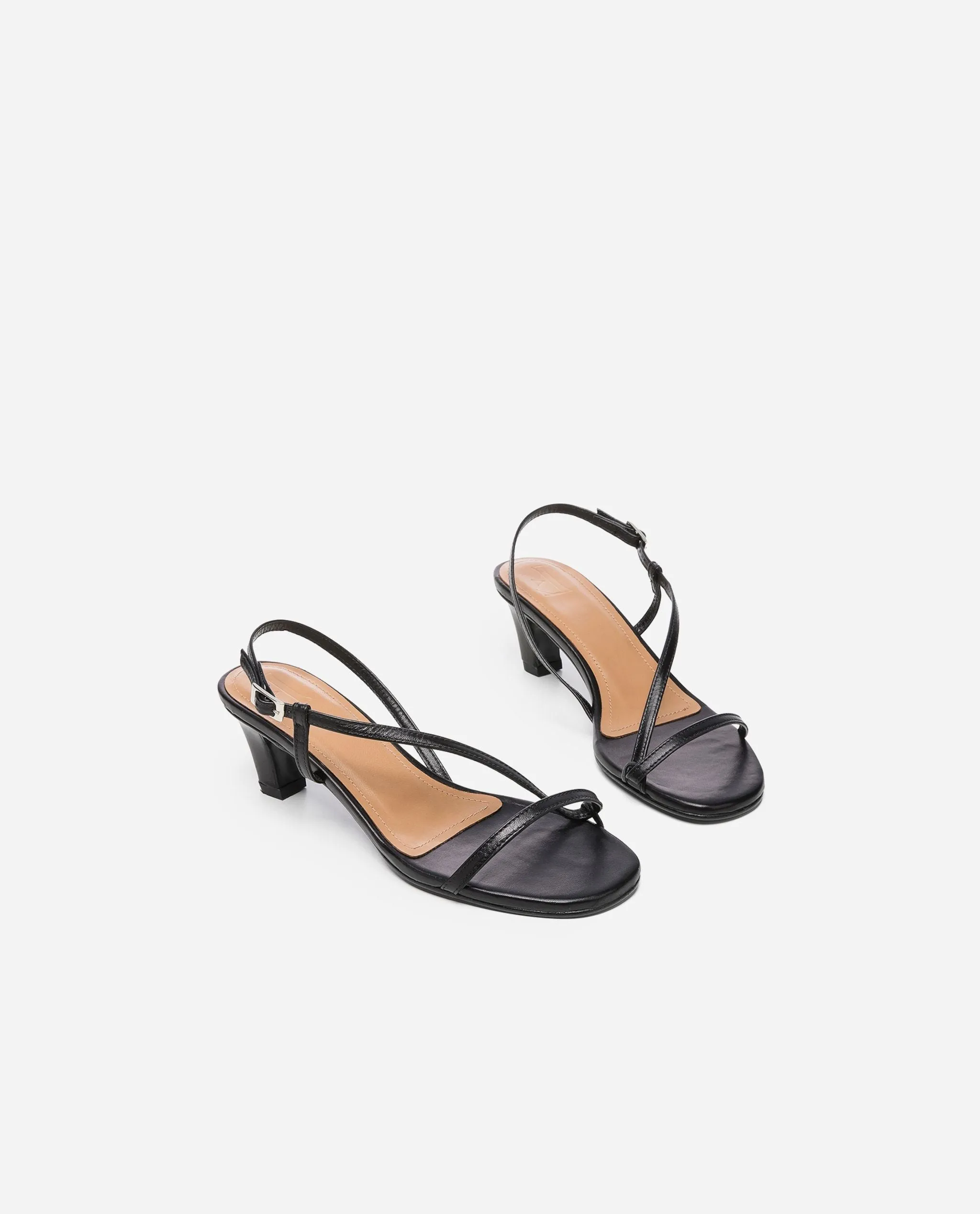 Emma Leather Black Heeled Sandals