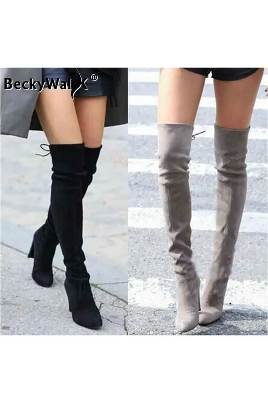 Faux Suede  Thigh High High Heel Boots