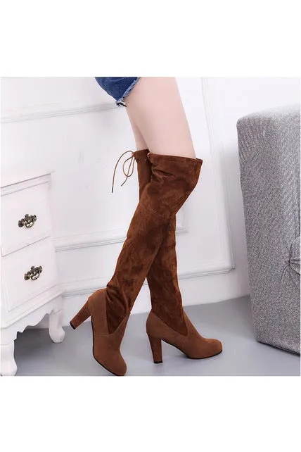 Faux Suede  Thigh High High Heel Boots