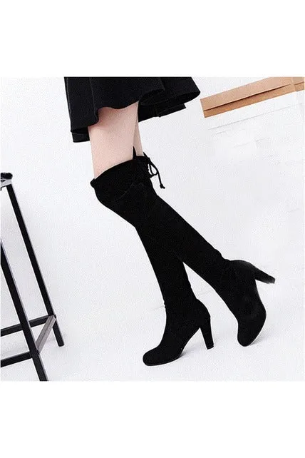 Faux Suede  Thigh High High Heel Boots