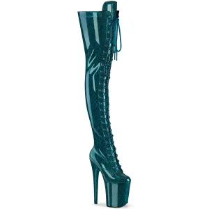 Flamingo-3020GP Teal Glitter Patent, 8" Heels