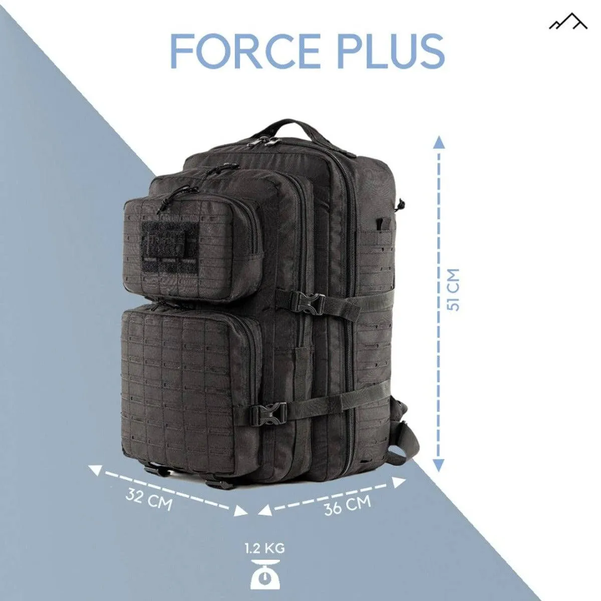 Force Plus Tactical Army Backpack with Laser-cut MOLLE - 50 Litres - Black