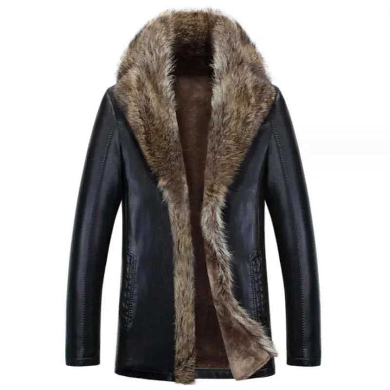 Funki Buys | Jackets | Men's Real Leather Warm Fur Collar Coat