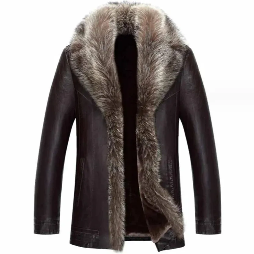 Funki Buys | Jackets | Men's Real Leather Warm Fur Collar Coat