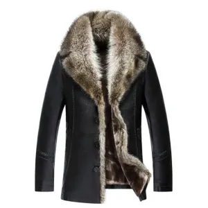 Funki Buys | Jackets | Men's Real Leather Warm Fur Collar Coat