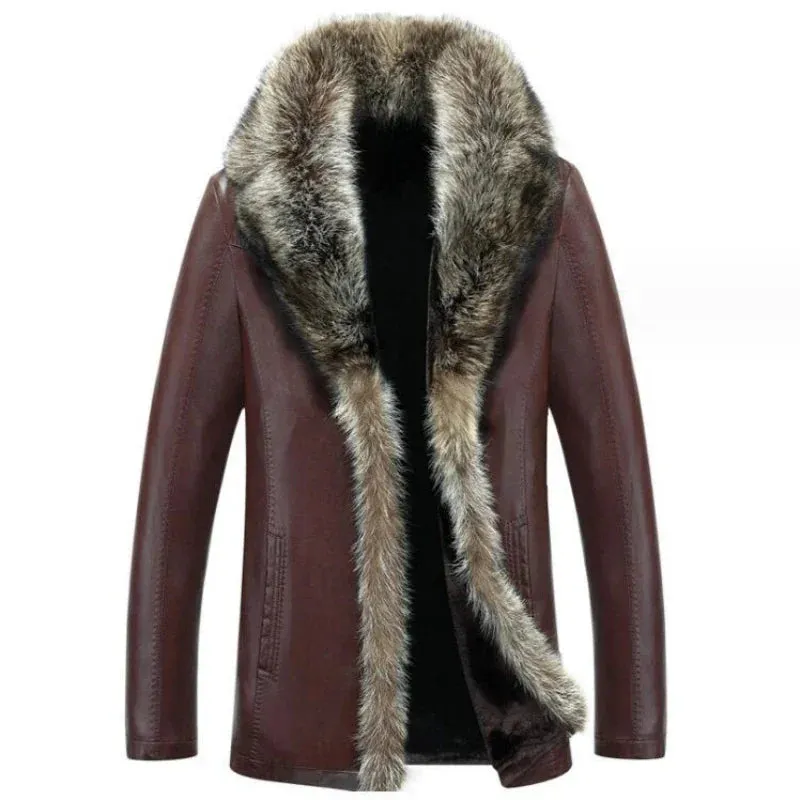 Funki Buys | Jackets | Men's Real Leather Warm Fur Collar Coat