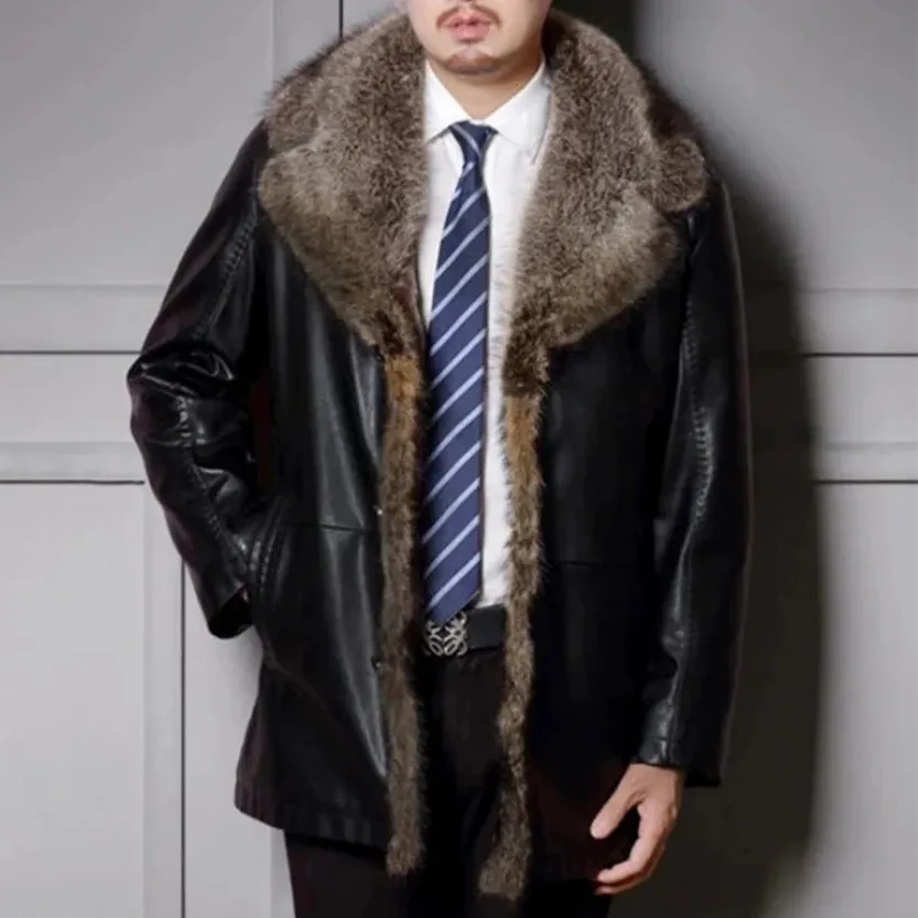 Funki Buys | Jackets | Men's Real Leather Warm Fur Collar Coat