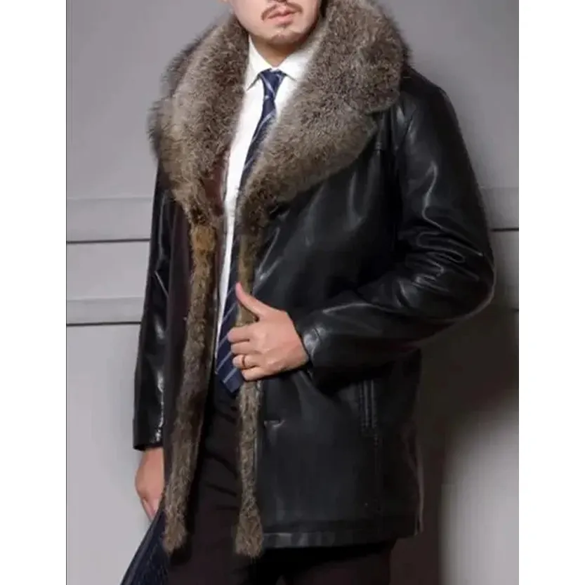 Funki Buys | Jackets | Men's Real Leather Warm Fur Collar Coat