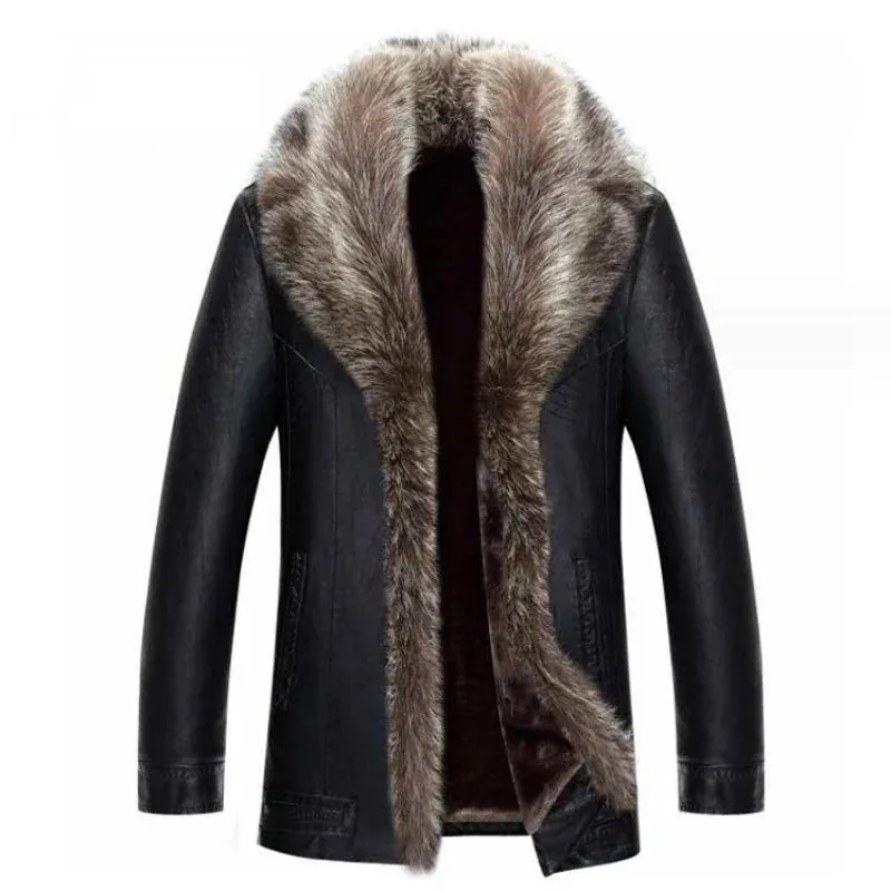 Funki Buys | Jackets | Men's Real Leather Warm Fur Collar Coat