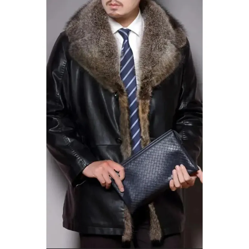 Funki Buys | Jackets | Men's Real Leather Warm Fur Collar Coat