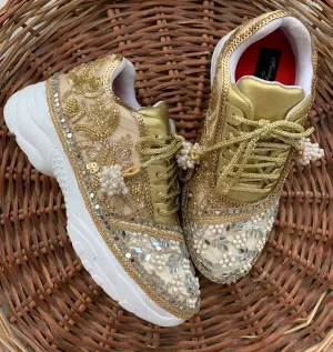 Funky N Trendy hand crafted golden bridal sneakers bridesmaid sneakers/ gold sneakers / golden sneakers / mirror sneakers