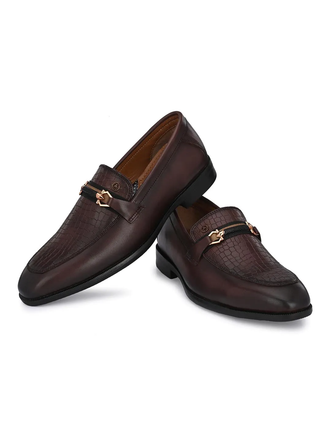 GENUINE LEATHER MEN'S CALABRIA BROWN BUCKLE SLIP-ON SHOE FOR MEN