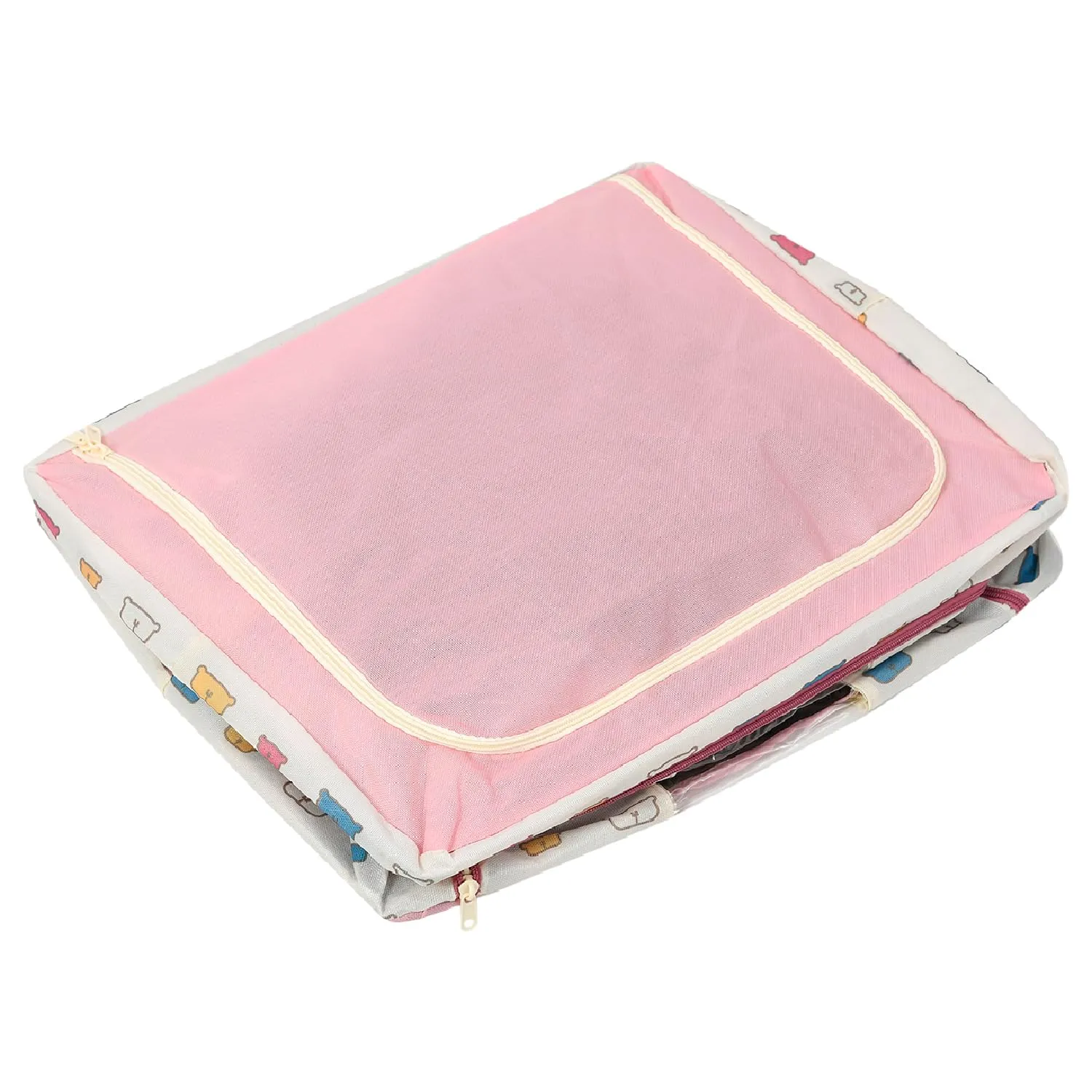 Heart Home Storage Box | Steel Frame Living Box | Storage Organizer For Clothes | Saree Cover for Woman | Teddy Print Cloth Organizer | 22 Liter | Pack of 2 | Pink