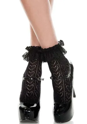 Heart Net Ruffle Trim [Black] | ANKLE SOCKS