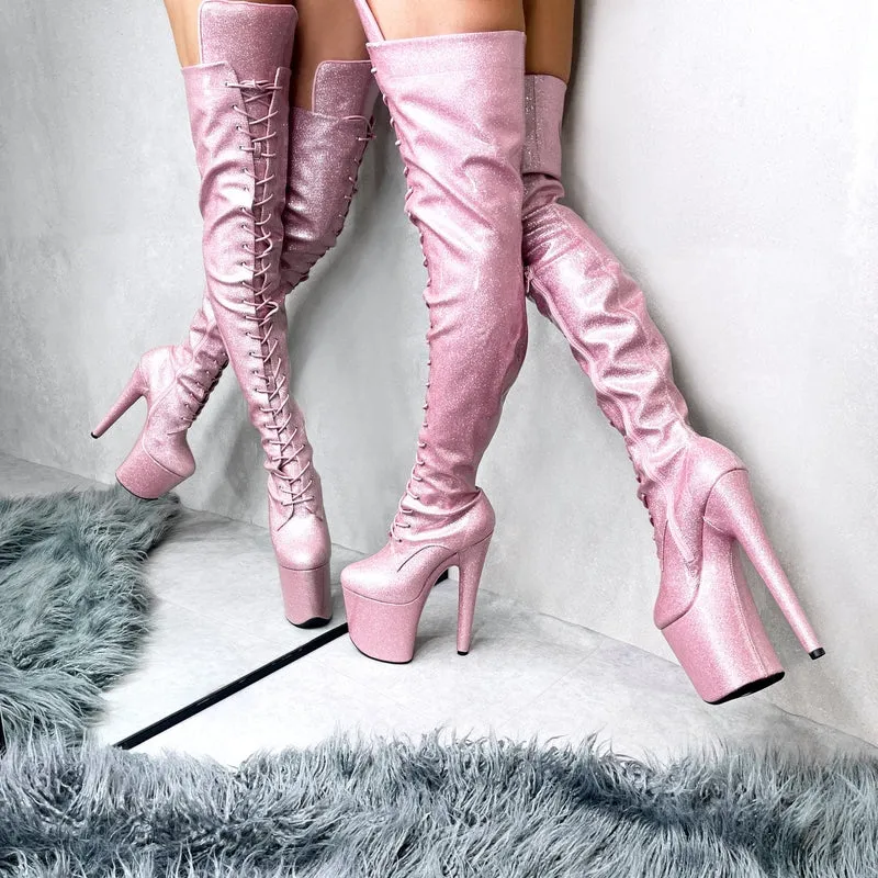 Hella Heels The Glitterati Thigh High 8inch Boots - Sugarbaby