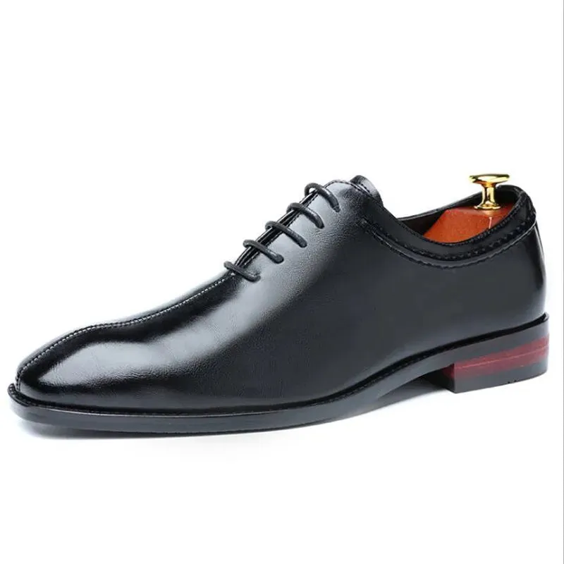 Hnzxzm Men Leather Dress Business Office Derby Shoes Mens Wedding Party Oxfords Shoes Men's Fashion Square Toe Lace-Up Flats