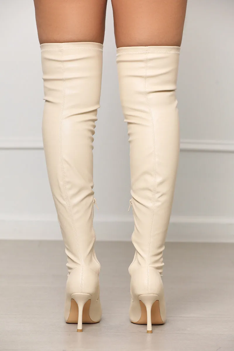 Icon Faux Leather Thigh High Boots (Ivory)- FINAL SALE