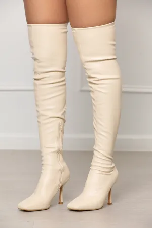 Icon Faux Leather Thigh High Boots (Ivory)- FINAL SALE