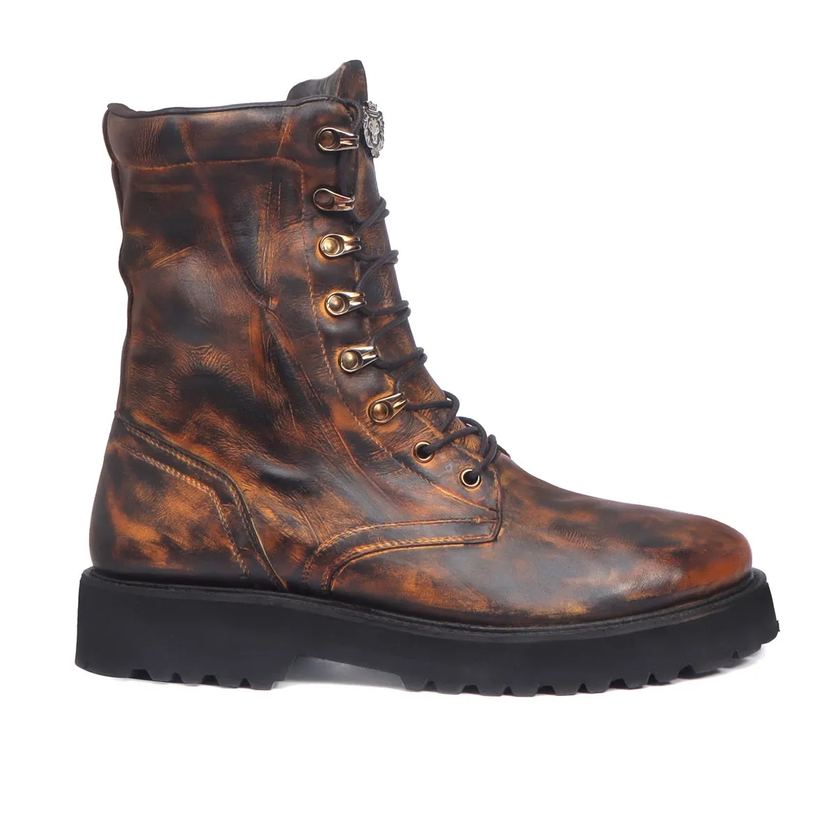 Inverted Patina Finish Boots High Ankle Textured Dark Brown Leather Light Weight  By Brune & Bareskin