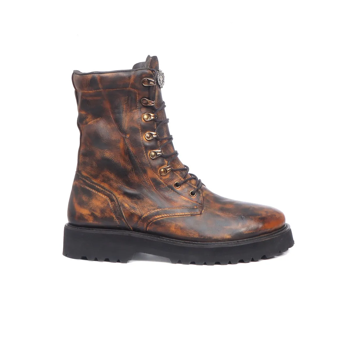 Inverted Patina Finish Boots High Ankle Textured Dark Brown Leather Light Weight  By Brune & Bareskin