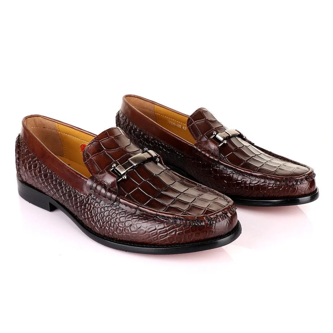 John Mendson Croc Skin Coffee Loafers