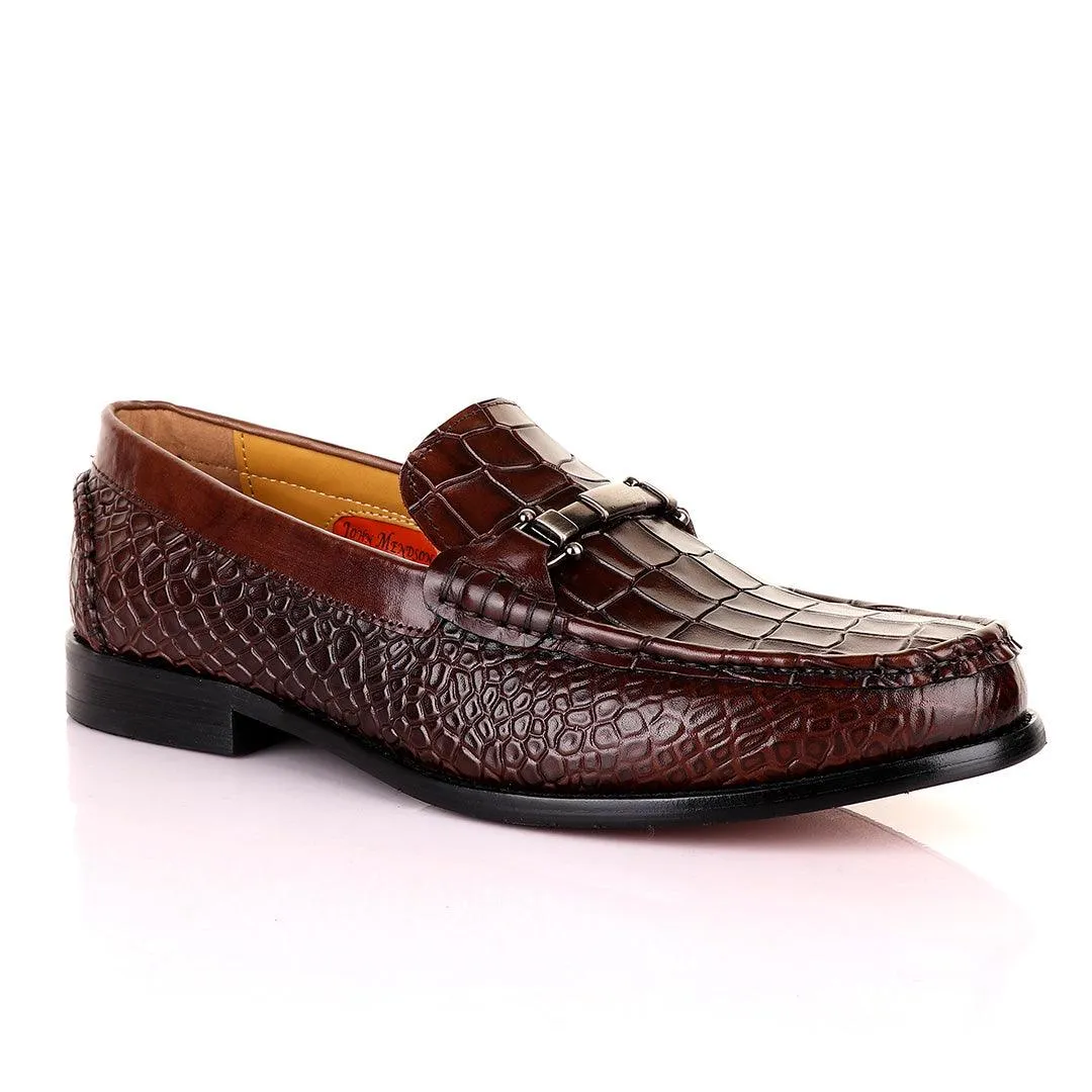 John Mendson Croc Skin Coffee Loafers