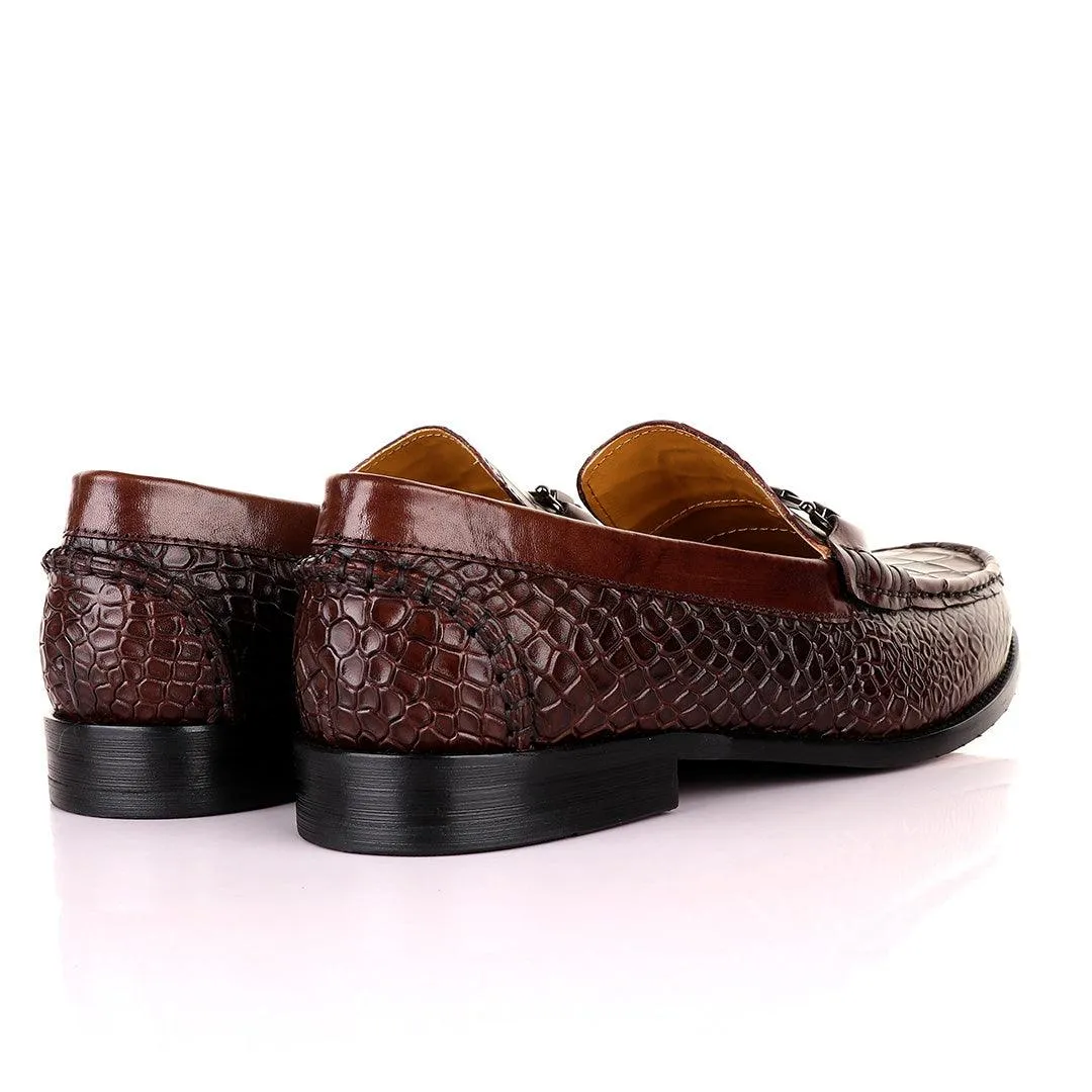 John Mendson Croc Skin Coffee Loafers