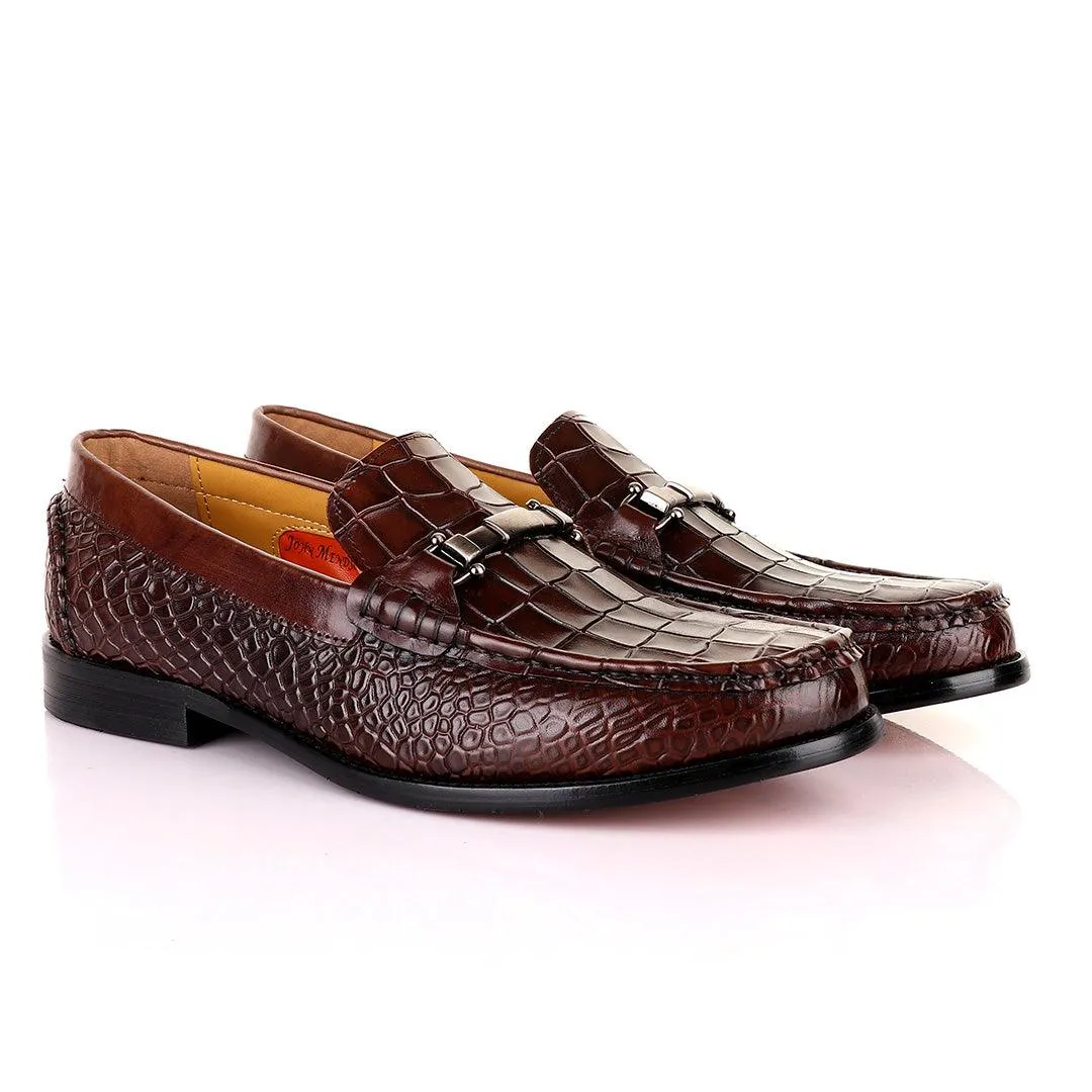 John Mendson Croc Skin Coffee Loafers