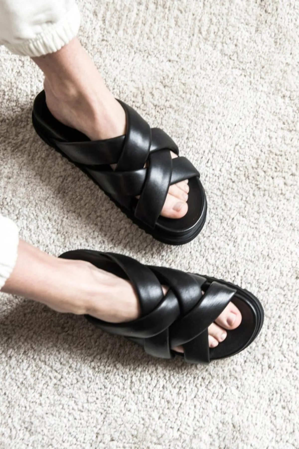 Josie Black Leather Sandals