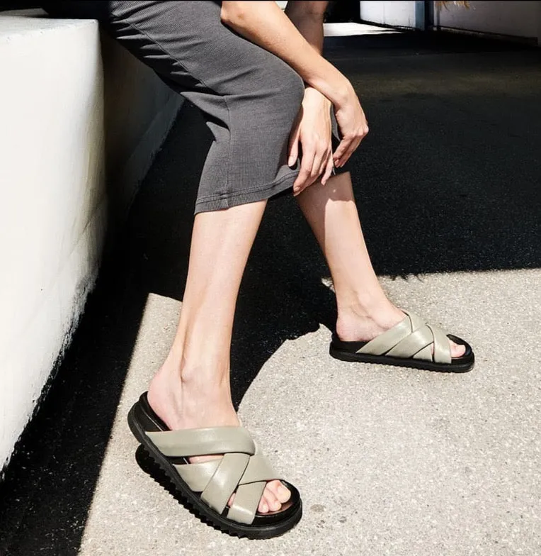 Josie Stone Grey Leather Sandals