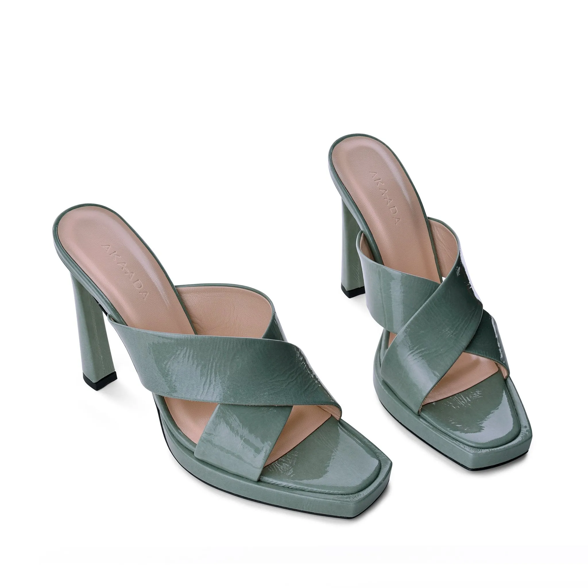 Kaori Plateau Avocado Green Naplak Mules