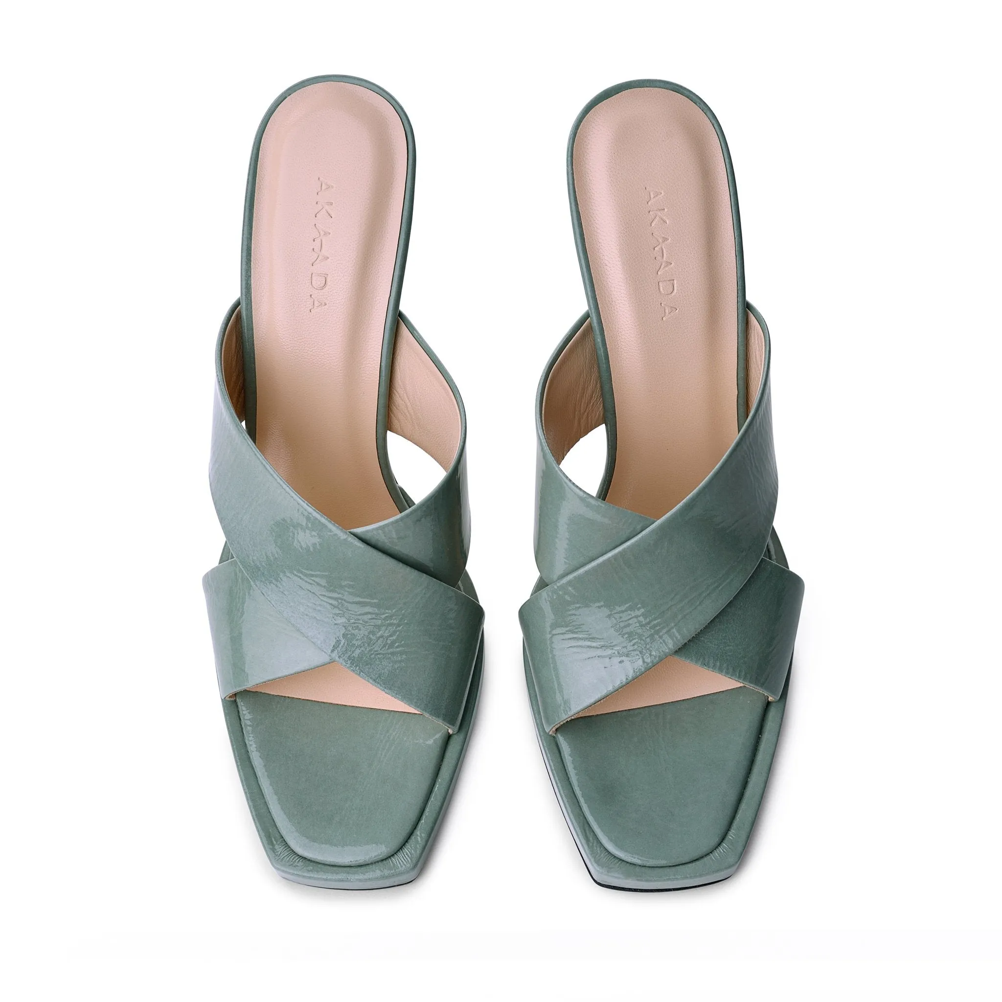 Kaori Plateau Avocado Green Naplak Mules