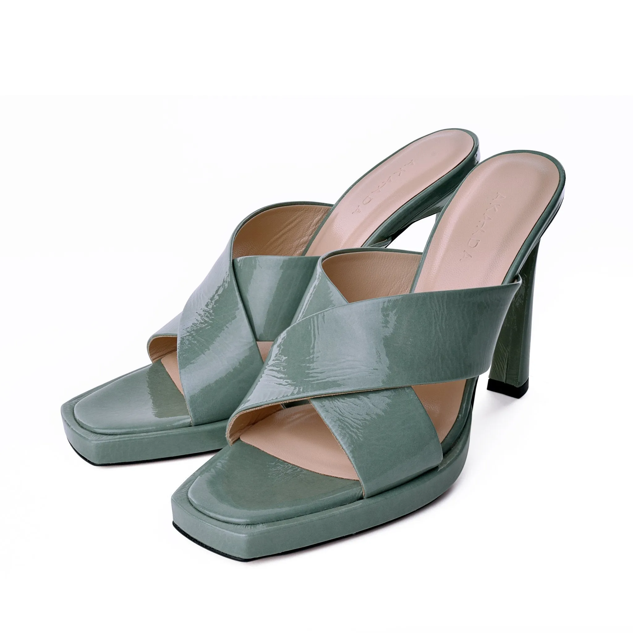 Kaori Plateau Avocado Green Naplak Mules