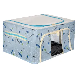 Kuber Industries Storage Box | Steel Frame Living Box | Storage Organizer For Clothes | Saree Cover for Woman | Good Luck Print Cloth Organizer | 22 Liter | Sky Blue