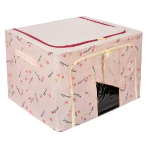 Kuber Industries Storage Box | Steel Frame Living Box | Storage Organizer For Clothes | Saree Cover for Woman | Good Luck Print Cloth Organizer | 66 Liter | Pink