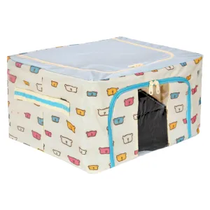 Kuber Industries Storage Box | Steel Frame Living Box | Storage Organizer For Clothes | Saree Cover for Woman | Teddy Print Print Cloth Organizer | 22 Liter | Sky Blue