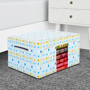 Kuber Industries Storage Box | Steel Frame Storage Box | Clothes Storage Box | Storage Box for Clothes | Blankets | Triangle Living Box | Wardrobe Organizer | 66 Liter | Mint Green