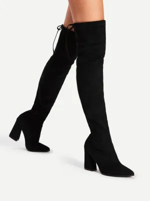 Lace Up Block Heeled Thigh High Boots